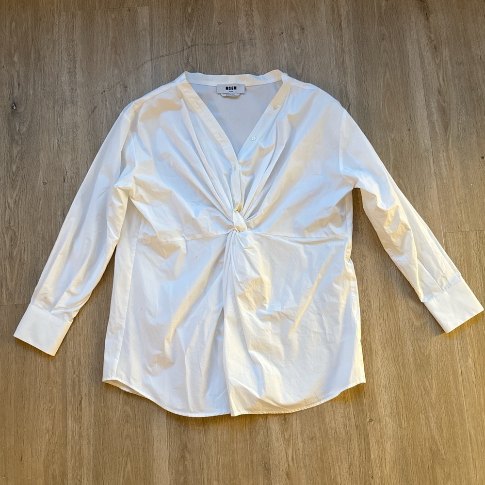 MSGM White Twist-Knot Long Sleeve Blouse 42